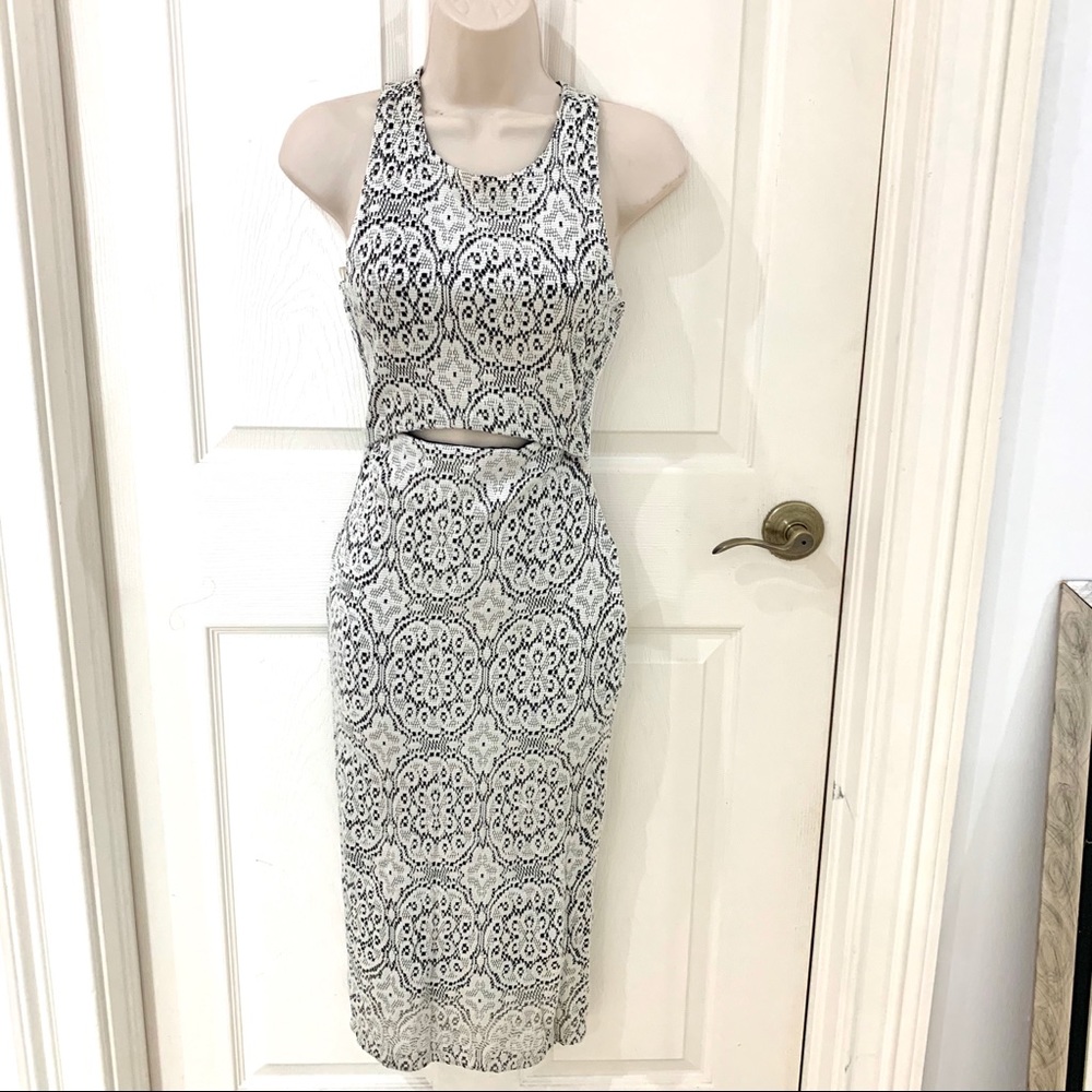 Agaci White embroidery lace cutout midi dress